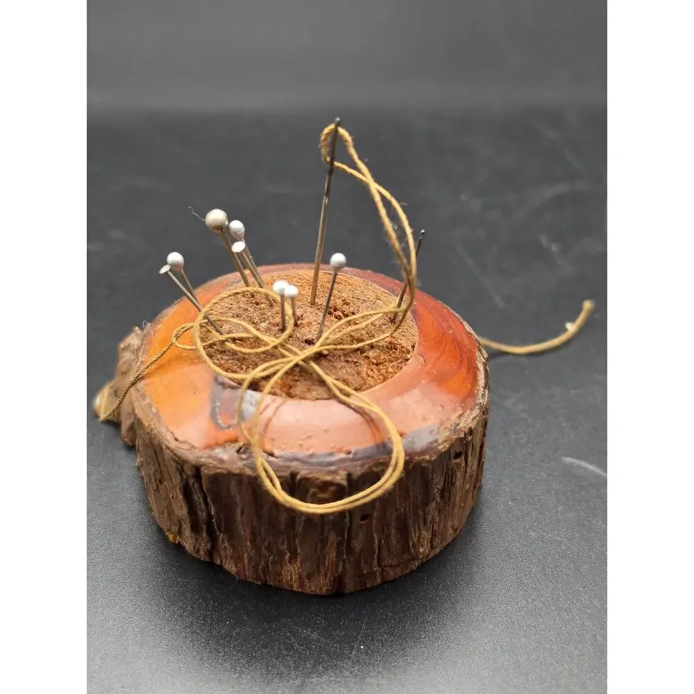 Handmade folk art tree limb needle pin keeper